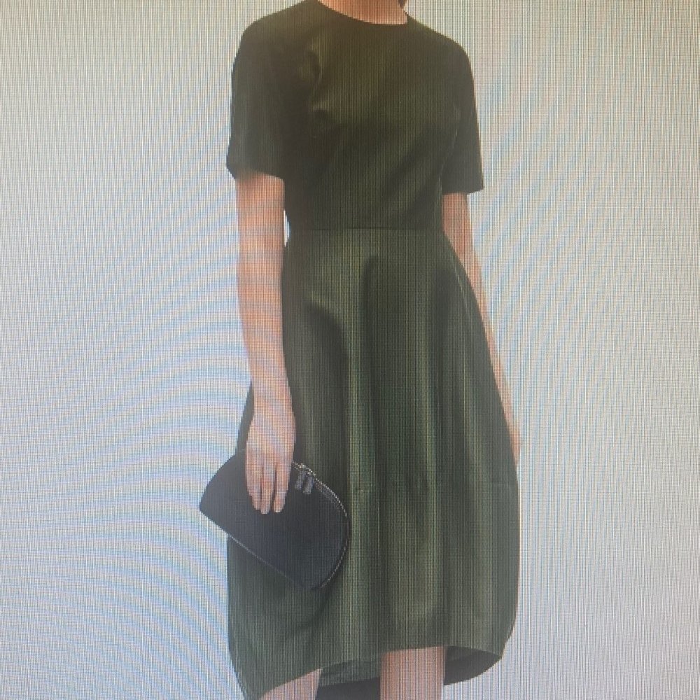 COS - PEPLUM SKIRT MIDI SHEATH DRESS WITH SEAM POCKETS- BLACK-100%WOOL-SIZE 8